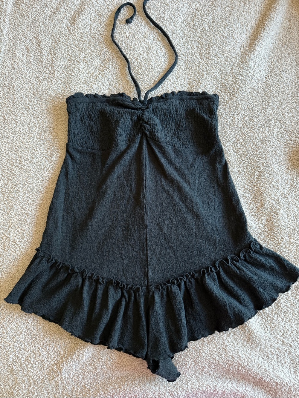 Urban outfitters Black Halter Romper with Ruffle Hem